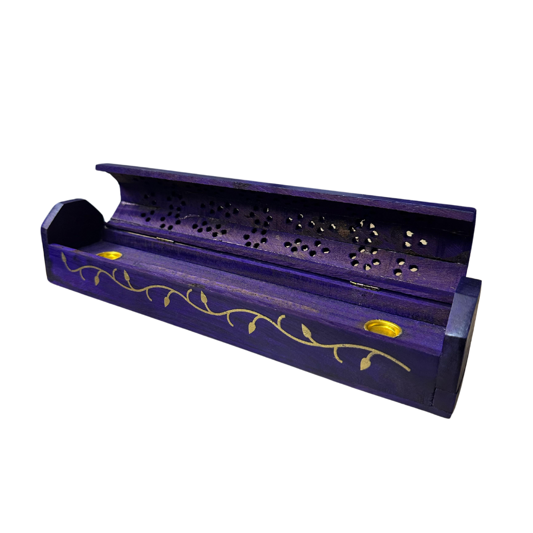 wood incense box purple with le