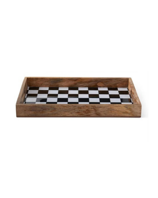 Nested Black & White Check Enameled Wooden Trays