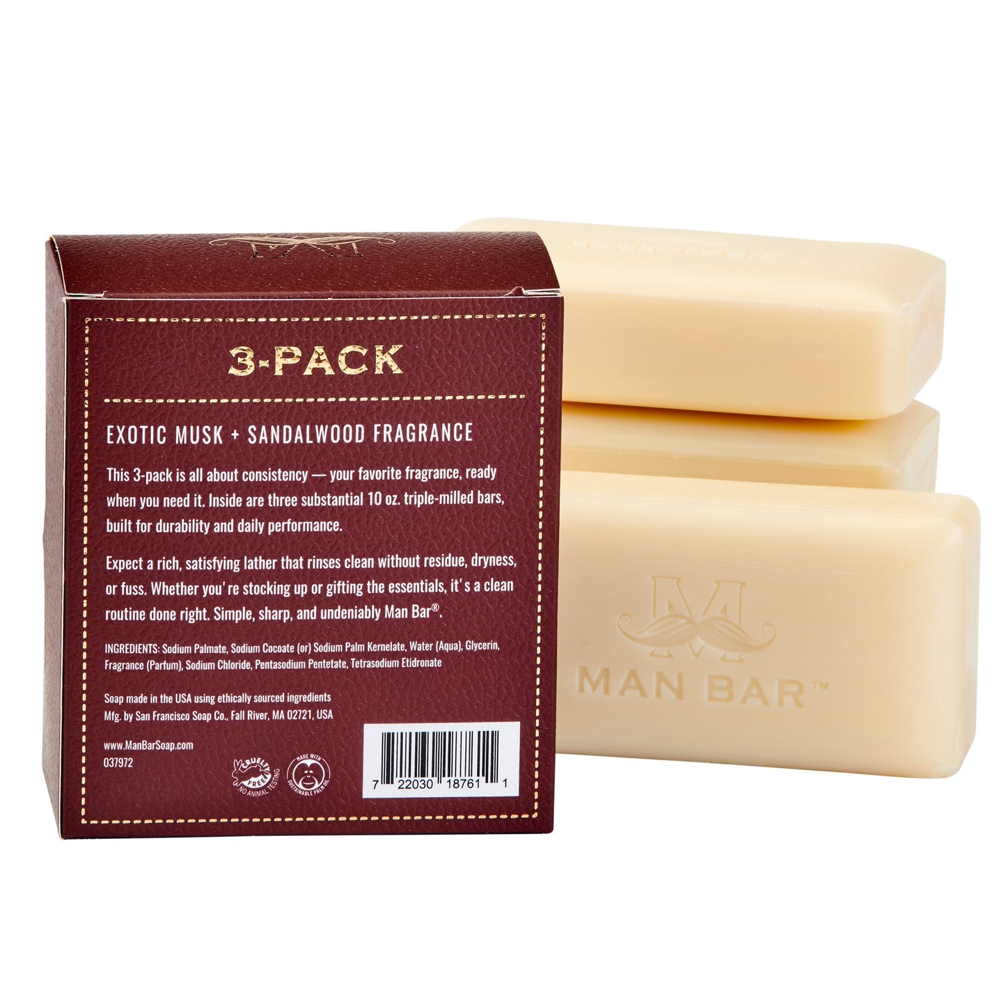 MAN BAR® Refill 3-Pack: Exotic Musk & Sandalwood - Jabón en Barra