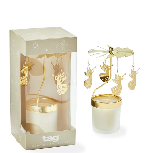 Snowcap Angel Carousel Candle Set Of 2