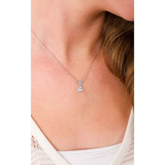 Amazing White Crystal - 16.5"-18.5" White Gold Plated Necklace with Cubic Zirconia Stones - Collar con Gema