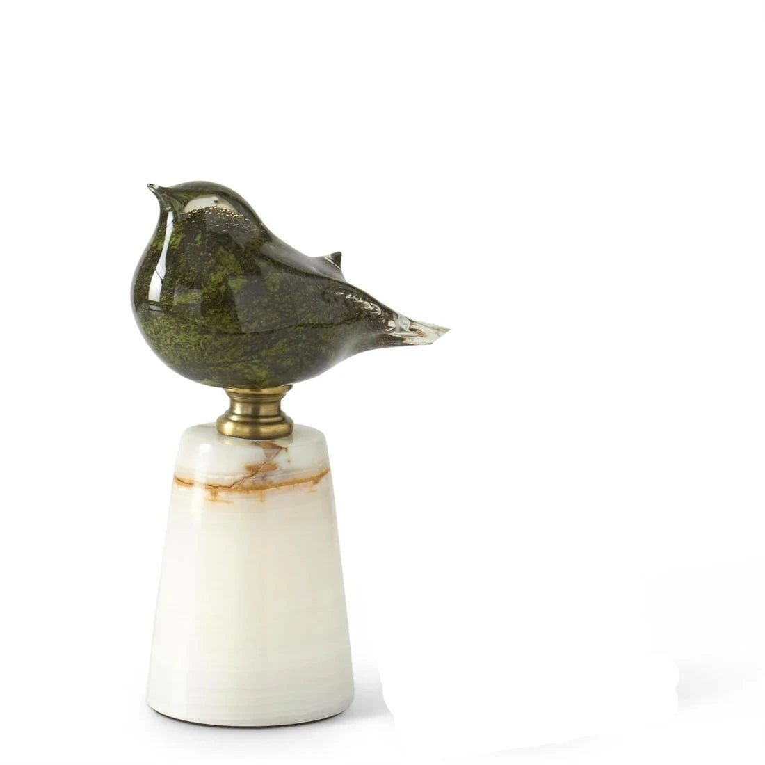 GREEN GLASS BIRDS ON WHITE MARBLE - LARGE