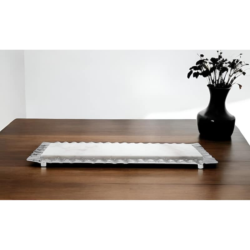 Ripple Silver 18x7 Marble Tray / Bandeja De Mármol De Plata Ondulada De 18x7