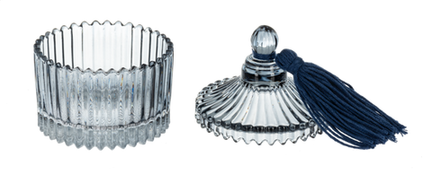 Embossed Glass Trinket Box with Lid & Tassel - Tarro de Cristal