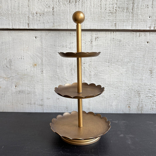 5-1/4"RDX10"H DECORATIVE METAL 3-TIER TRAY W SCALLOPED EDGES