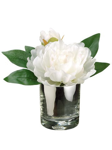 7" PEONY IN GLASS VASE WH