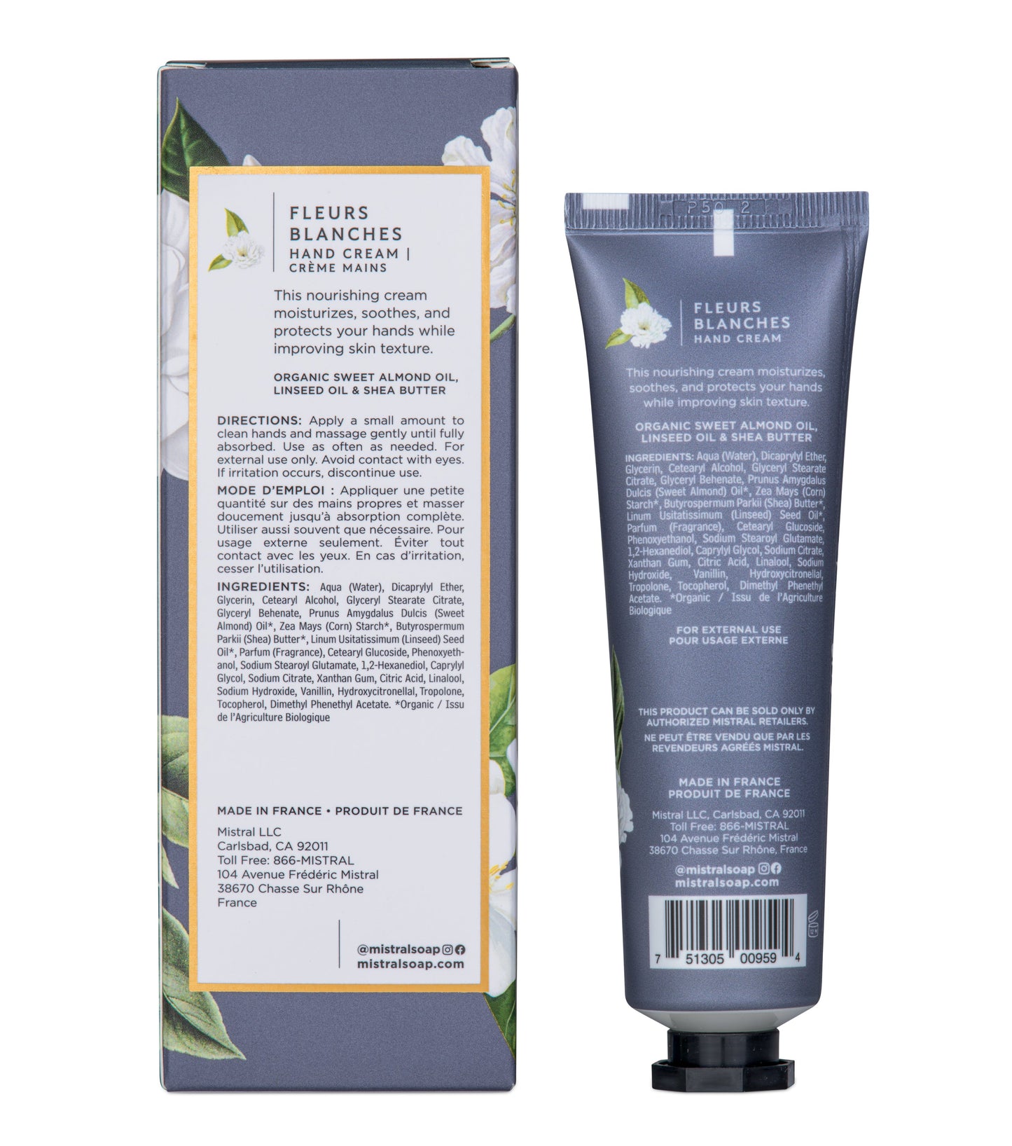 MISTRAL LUXE HAND CREAM 2 FL OZ FLEURS BLANCHES / Crema de manos