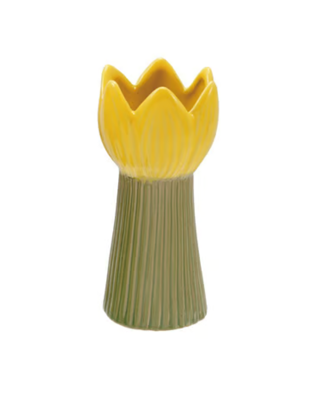 Stoneware Flower Shaped Vase, Reactive Glaze Yellow - Jarrón