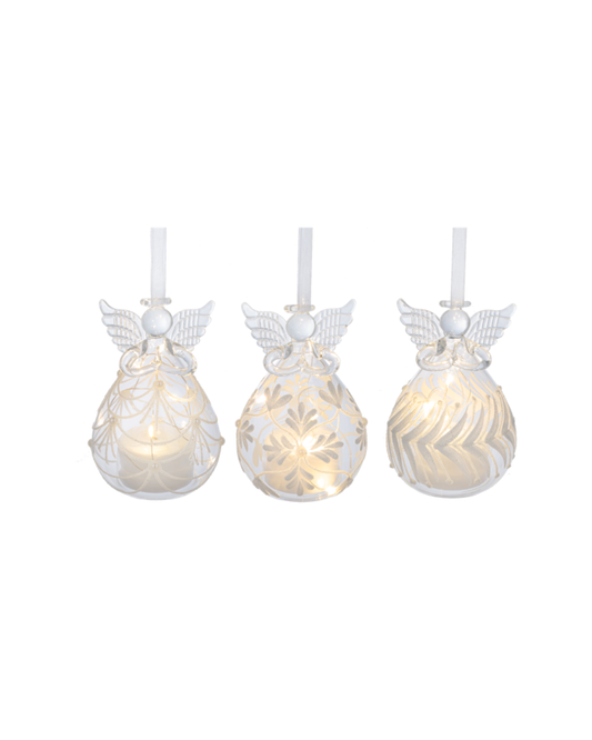 LED White Glitter Glass Angel Ornaments - Adorno de Ángel con Luces