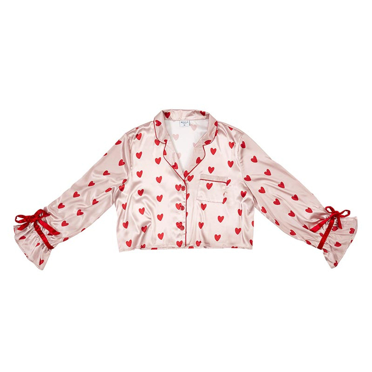 Conjunto de pijama corto + lazos de terciopelo - Corazones rosas y rojos
