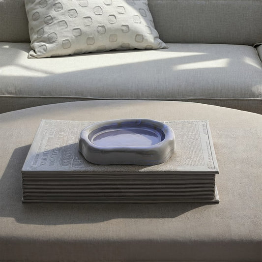 6"LX41/4"W PRESSED RECYCLED GLASS SPOON REST,BLUE / Plato azul de vidrio reciclado