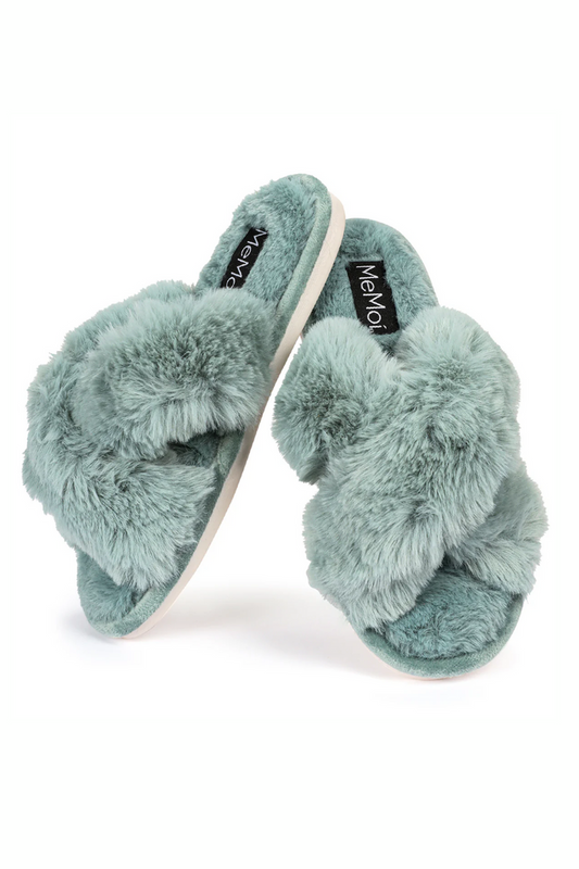 Sea Blue Beverly Fur Plush Slipper - Pantuflas