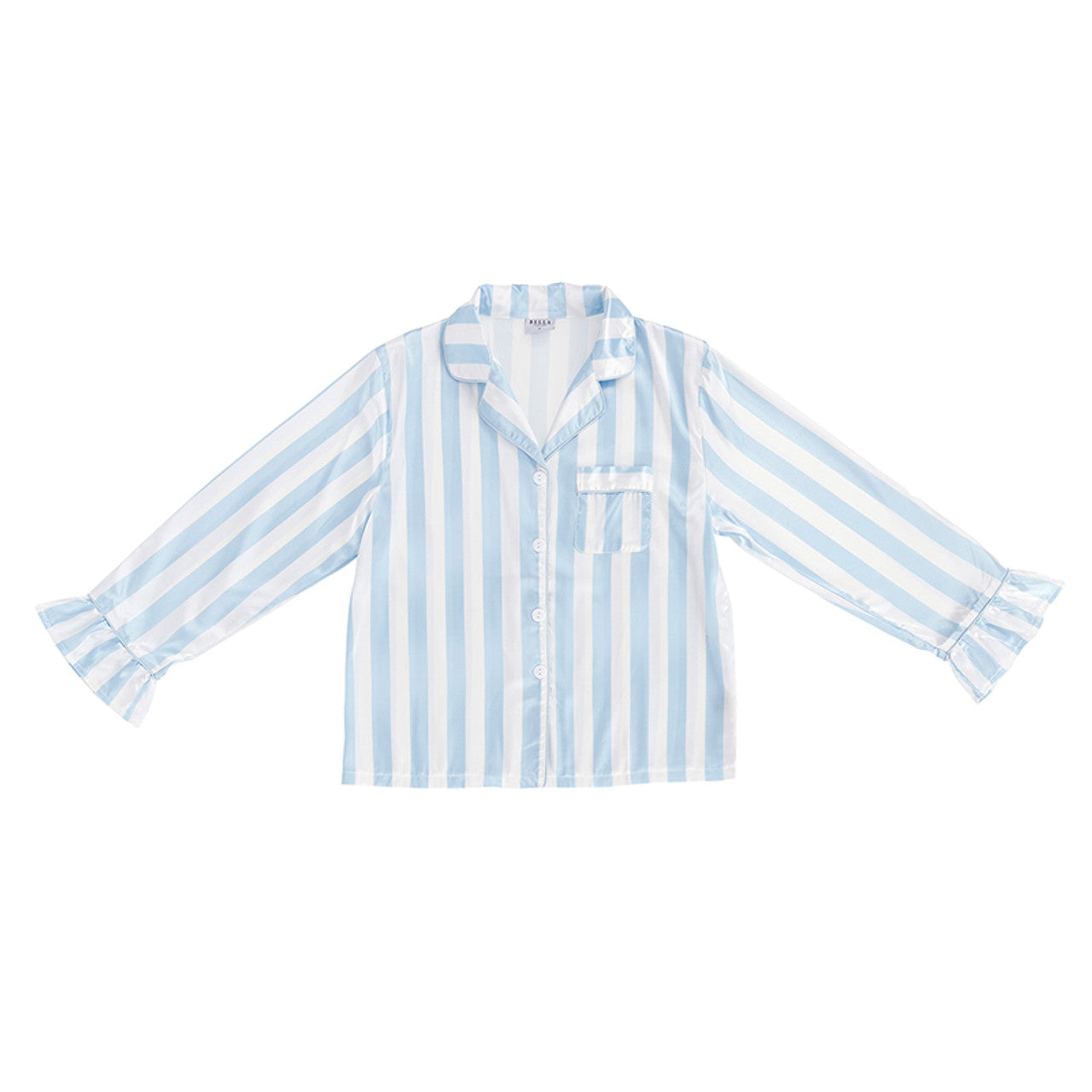 Satin Long Sleeve Ruffle L Blue Stripe