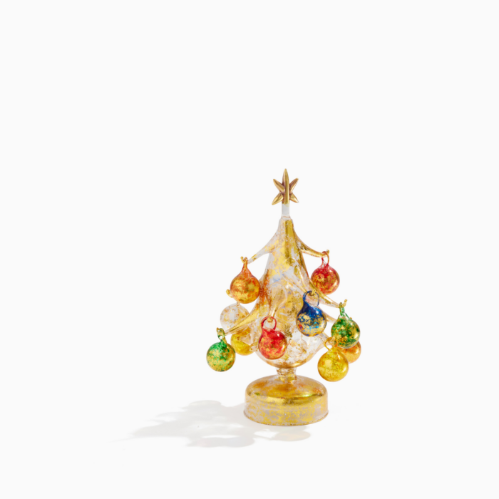 Gold LED Glass Tree with Ornaments - Árbol Navideño de Cristal