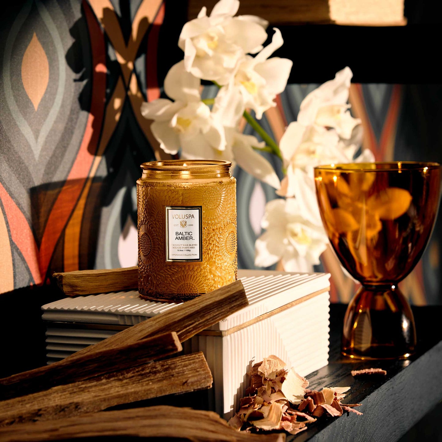 Baltic Amber Embossed Glass Jar Candle 5.5oz
