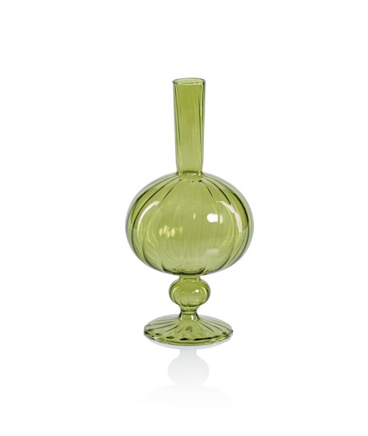 JARRÓN ESPIRAL VENECIANO - FORMA DE CEBOLLA / VERDE, 3,5" X 7,5"