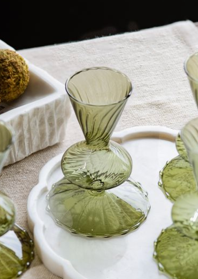 Green Glass Swirl Bud Vase - Jarrón