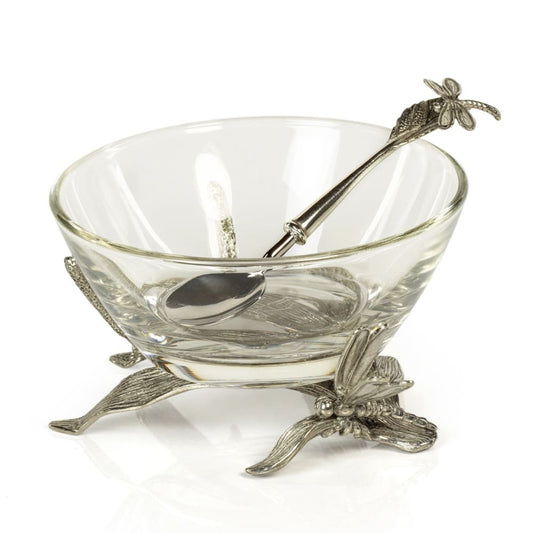 DRAGONFLY PEWTER & GLASS BOWL / Cuenco de peltre y vidrio con forma de libélula