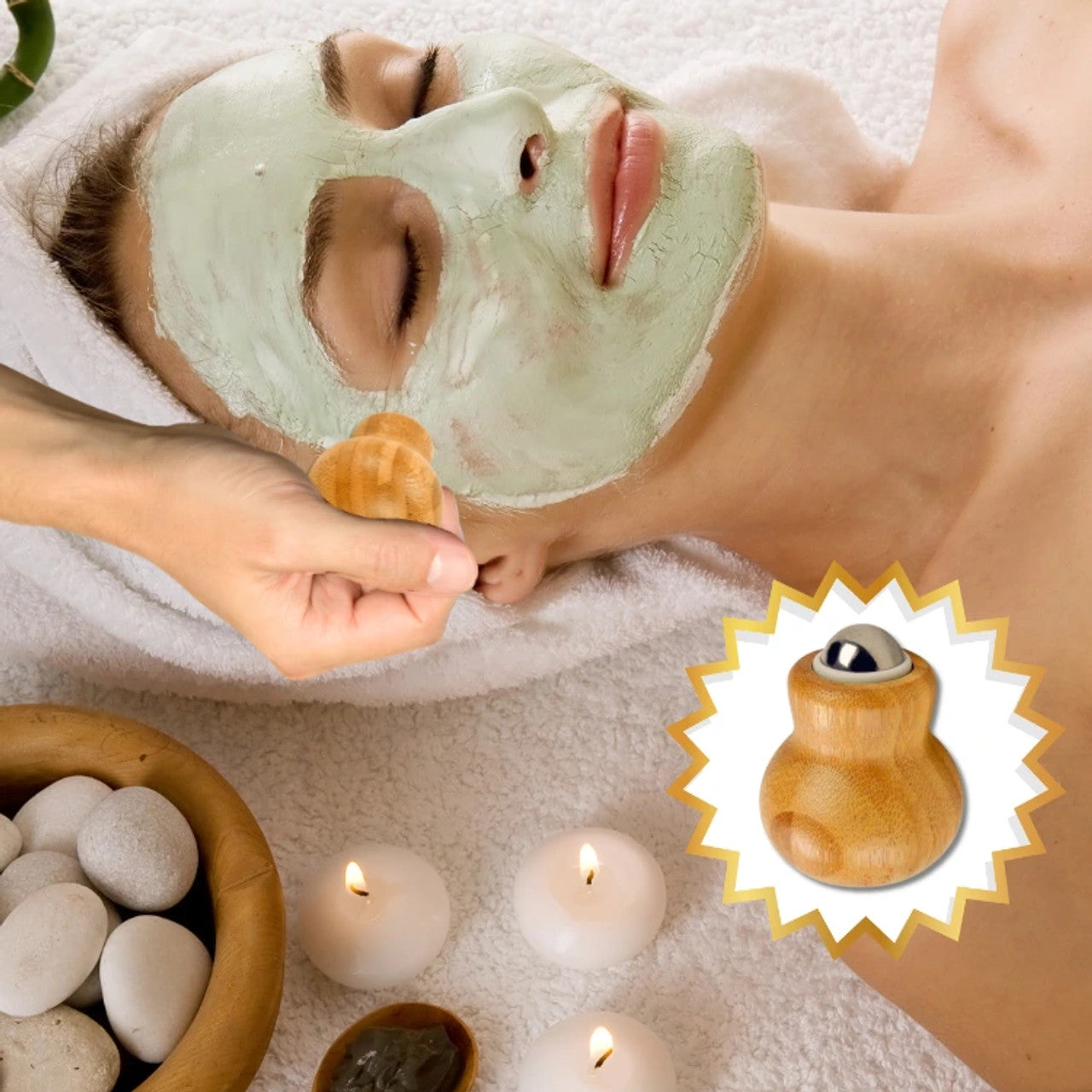Handheld Bamboo Steel Ball Facial Roller