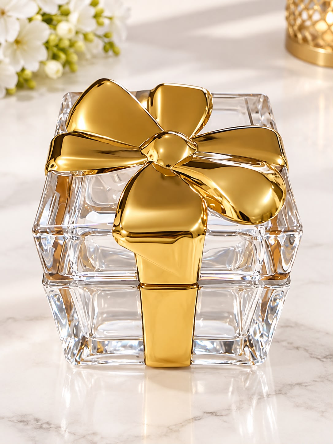 GOLD PRESENT COVERED BOX 3.5IN