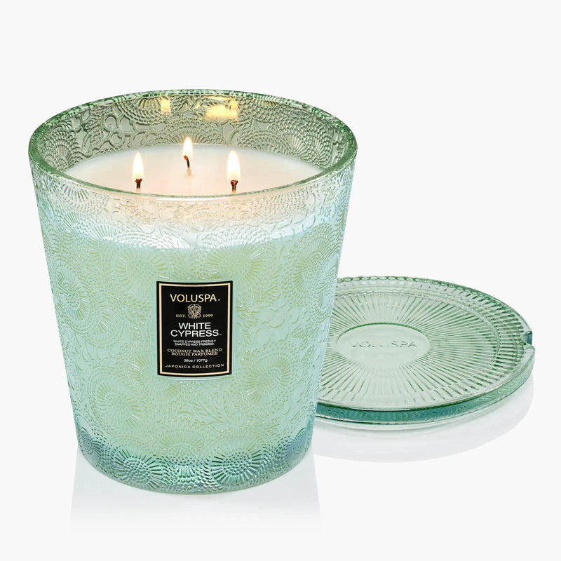 White Cypress 3 Wick Hearth Candle