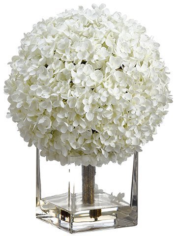 Hortensia de 17″ en florero de vidrio blanco