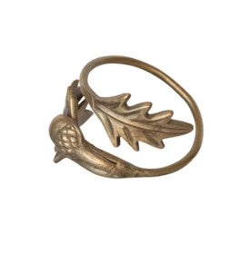 Set 4 Brass Leaves & Acorn Napkin Ring, Antique Finish