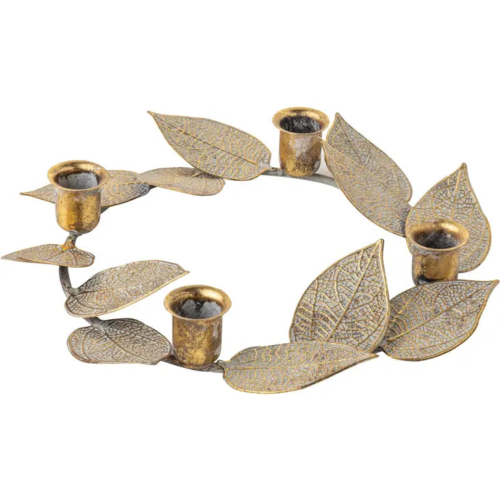 Verdigris/Gold Metal Feathers Candle Ring