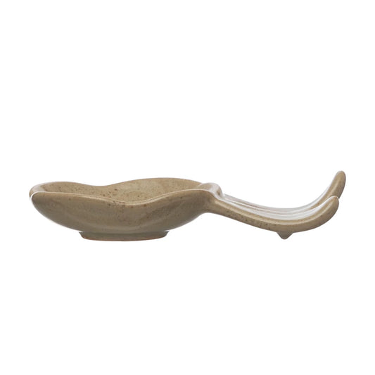 4-1/8"H Stoneware Spoon Rest / Plato con forma de flor de gres grabado
