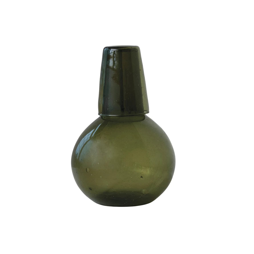 Jarra de vidrio reciclado de 56 oz con vaso para beber de 6 oz