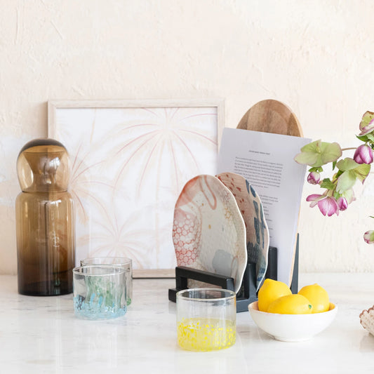 Jarra de vidrio de 16 oz con vaso para beber de 12 oz, color ámbar, juego de 2