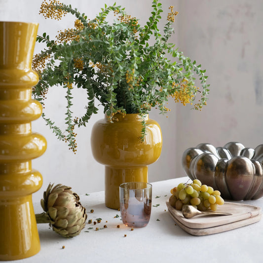 Enameled Metal Vase, Mustard Color
