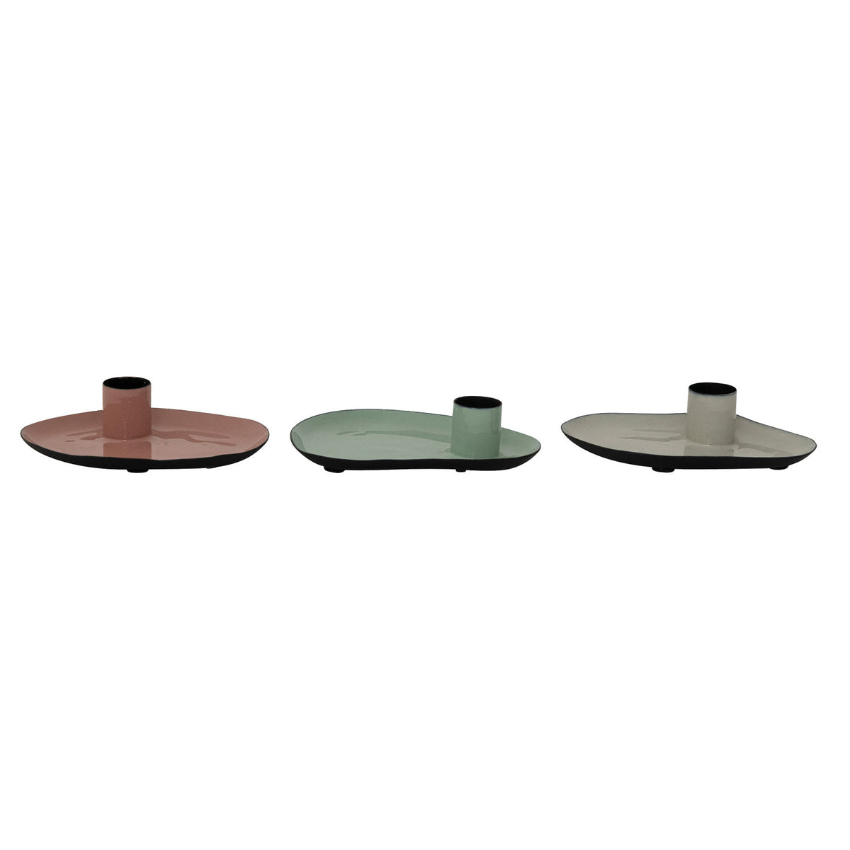 Enameled Metal Taper Holder with Tray, 3 Styles / Portavelas de metal esmaltado con bandeja, 3 estilos