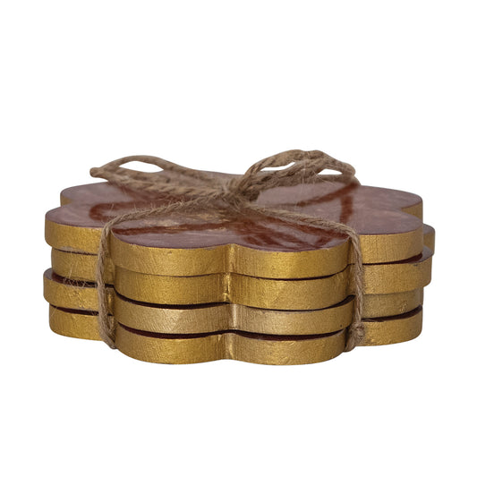 Flower Shaped Coasters with Gold Foil, Set of 4 Tied with Jute / Posavasos en forma de flor