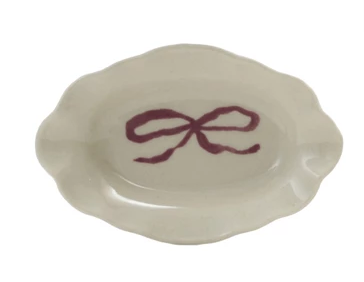 Stoneware Scalloped Dish with Bow, 4 Colors