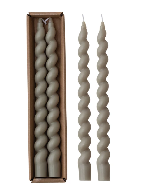Unscented Twisted Taper Candles in Box, Grey, Set of 2 / Velas retorcidas sin aroma en caja, color gris , juego de 2