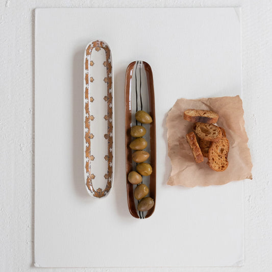 Bandeja ovalada de cerámica pintada a mano con diseño