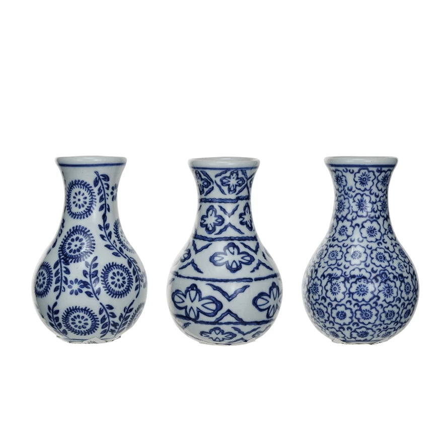 Jarrón de gres estampado a mano, 3 estilos