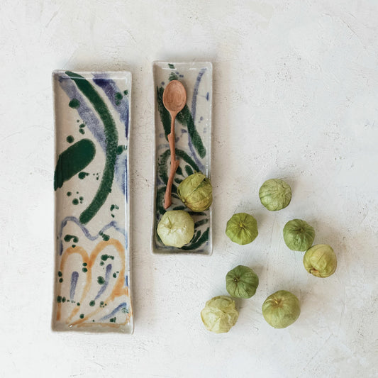 Bandeja de cerámica pintada a mano con diseño abstracto