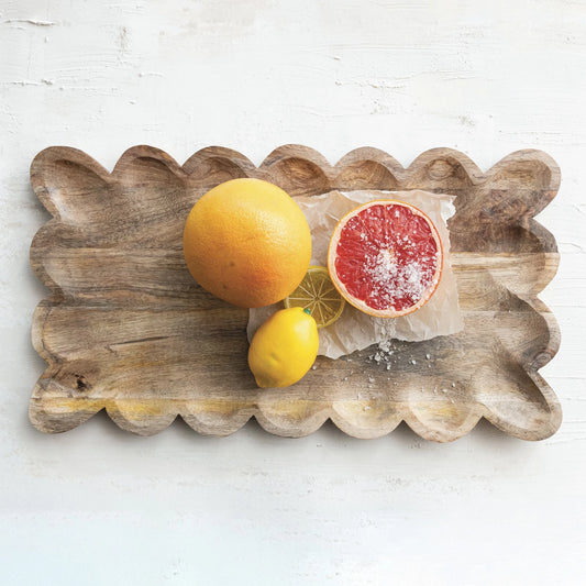 MANGO WOOD TRAY W SCALLOPED EDG