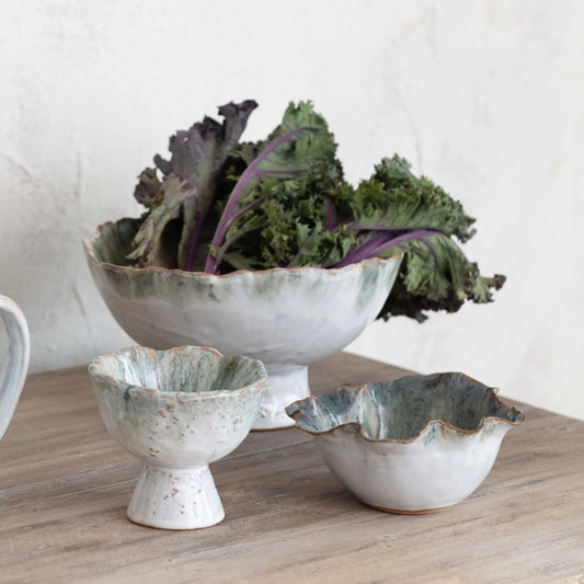 Stoneware Footed Bowl, Reactive Glaze (Each One Will Vary)