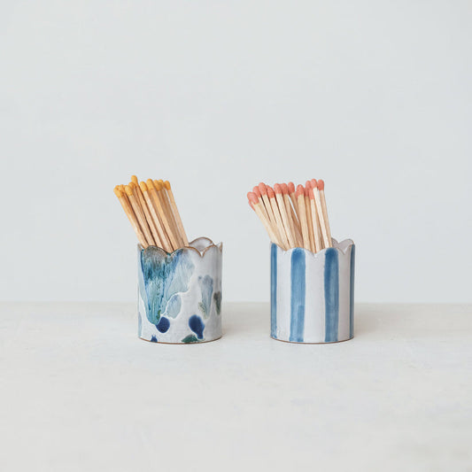 Stoneware Matchstick Holder w/ Striker, 2 Styles / Porta cerillas de cerámica con encendedor