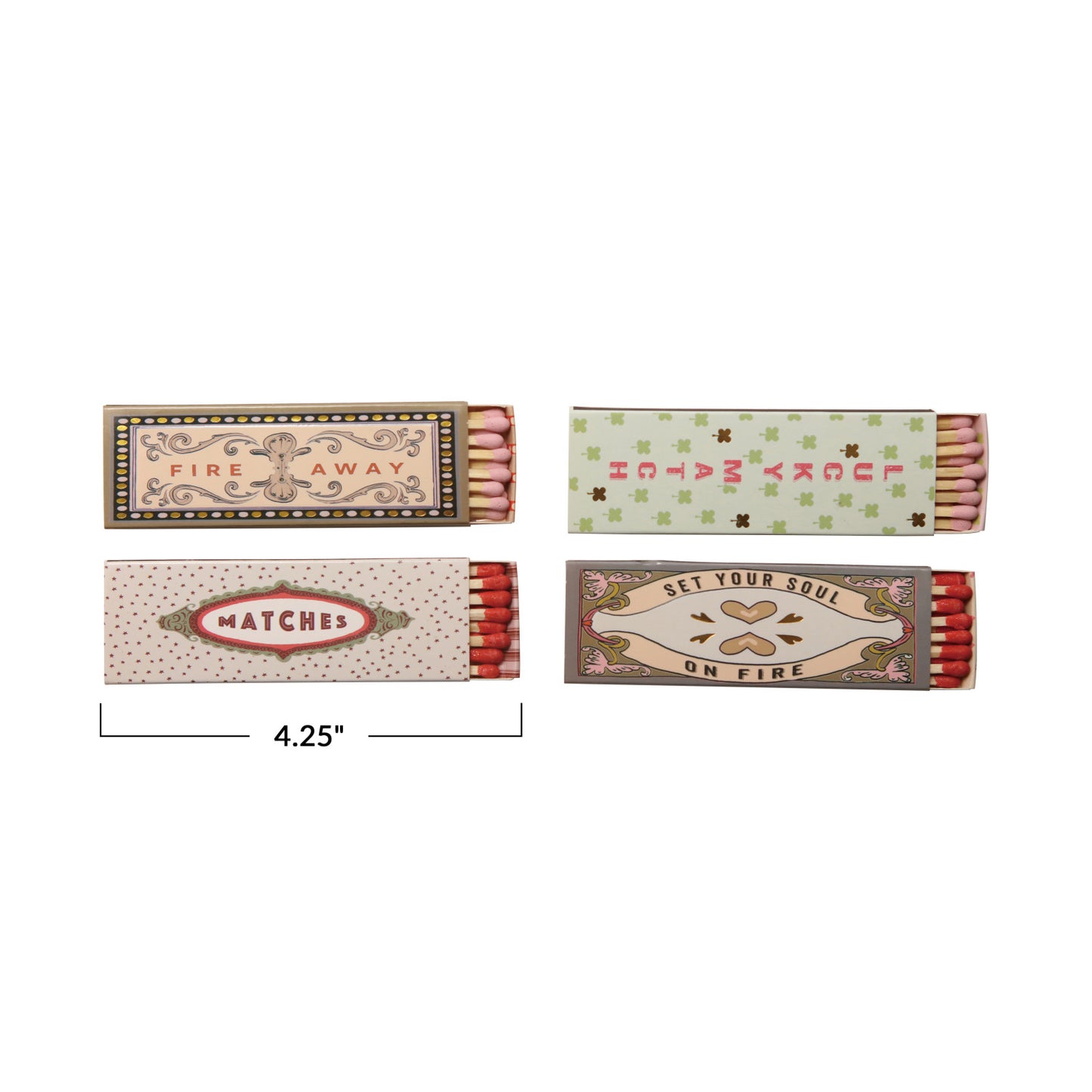 Safety Matches in Matchbox w/ Saying, 4 Styles / Fósforos de seguridad en caja con frase, 4 estilos