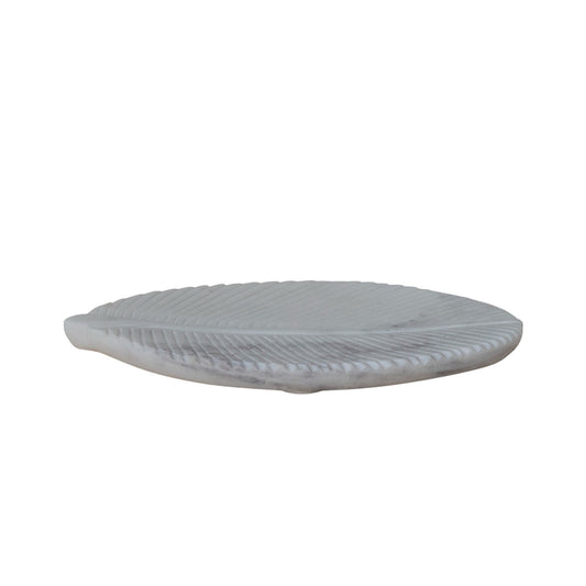 Marble Leaf Shaped Dish, White / Plato de mármol con forma de hoja