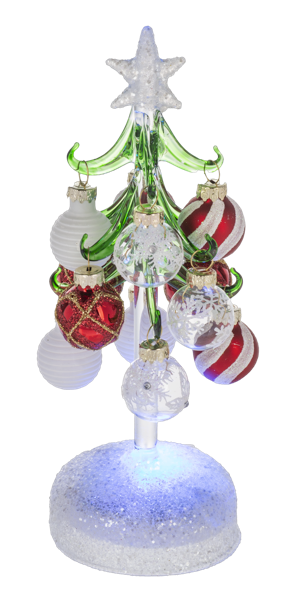 Red/White Christmas Tree with Ornaments with Light Up Base - Arbol Navideño de Cristal con Luz