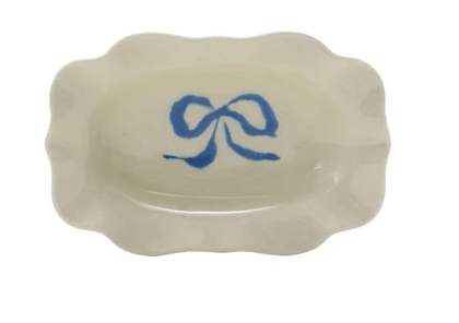 Stoneware Scalloped Dish with Bow, 4 Colors