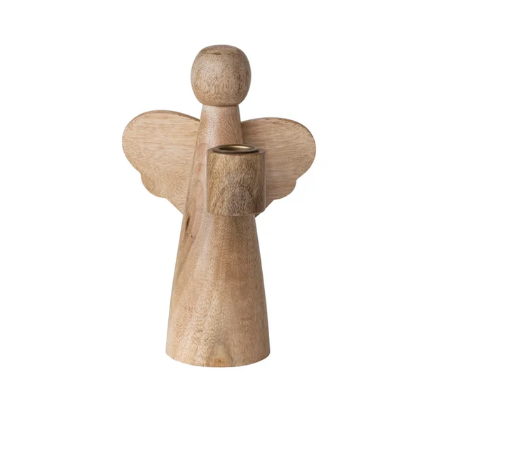 Mango Wood Angel portavela / candelabro