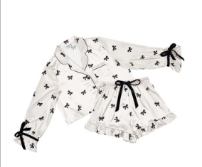 BELLA APPAREL VELVET 2PC SET-IVORY BLACK BOW-MD