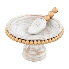 GOLD WOOD BEADED CANDY DISH