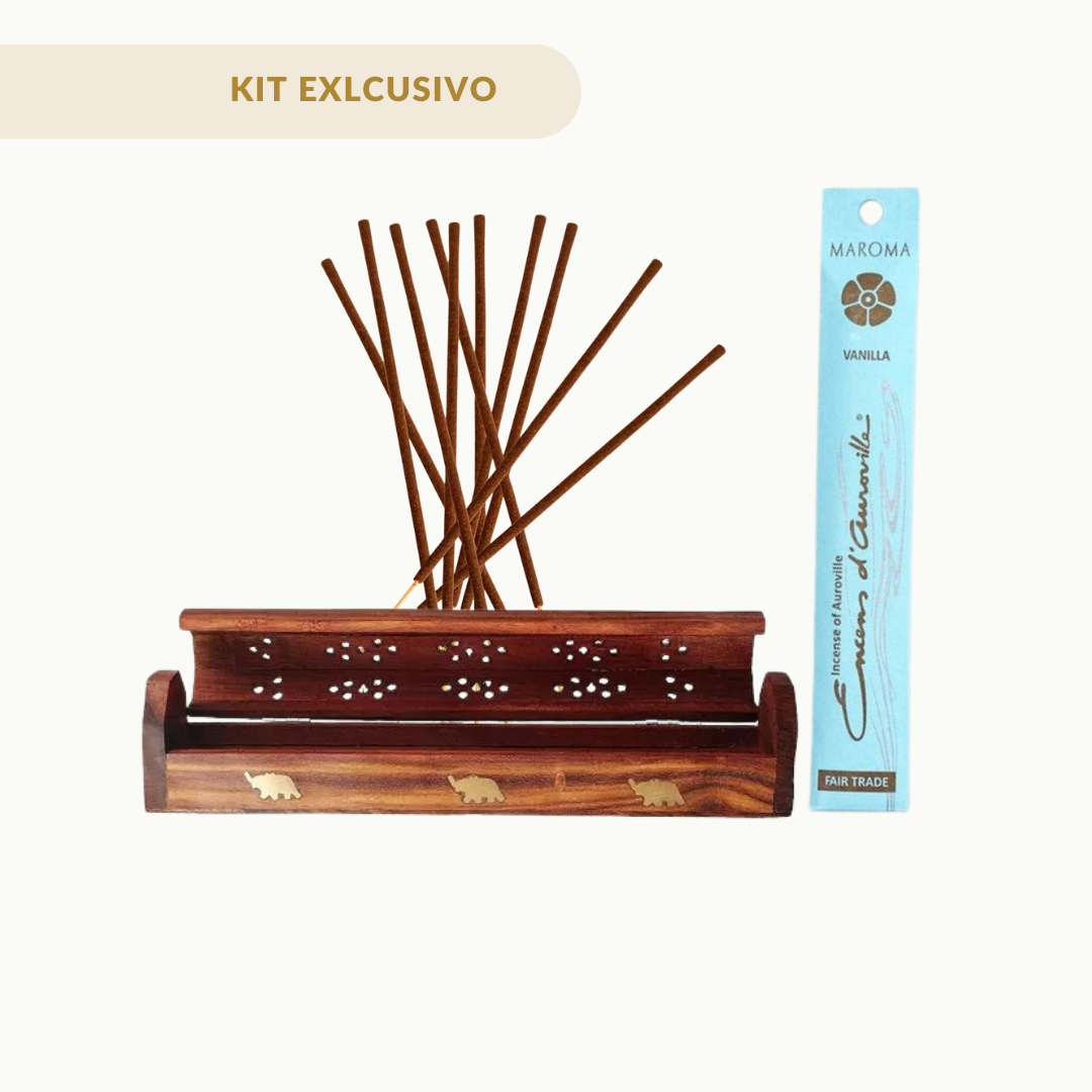 Spa - Wood Incense Box Warmer - Elephant + Incienso de Vainilla (Kit Exclusivo)